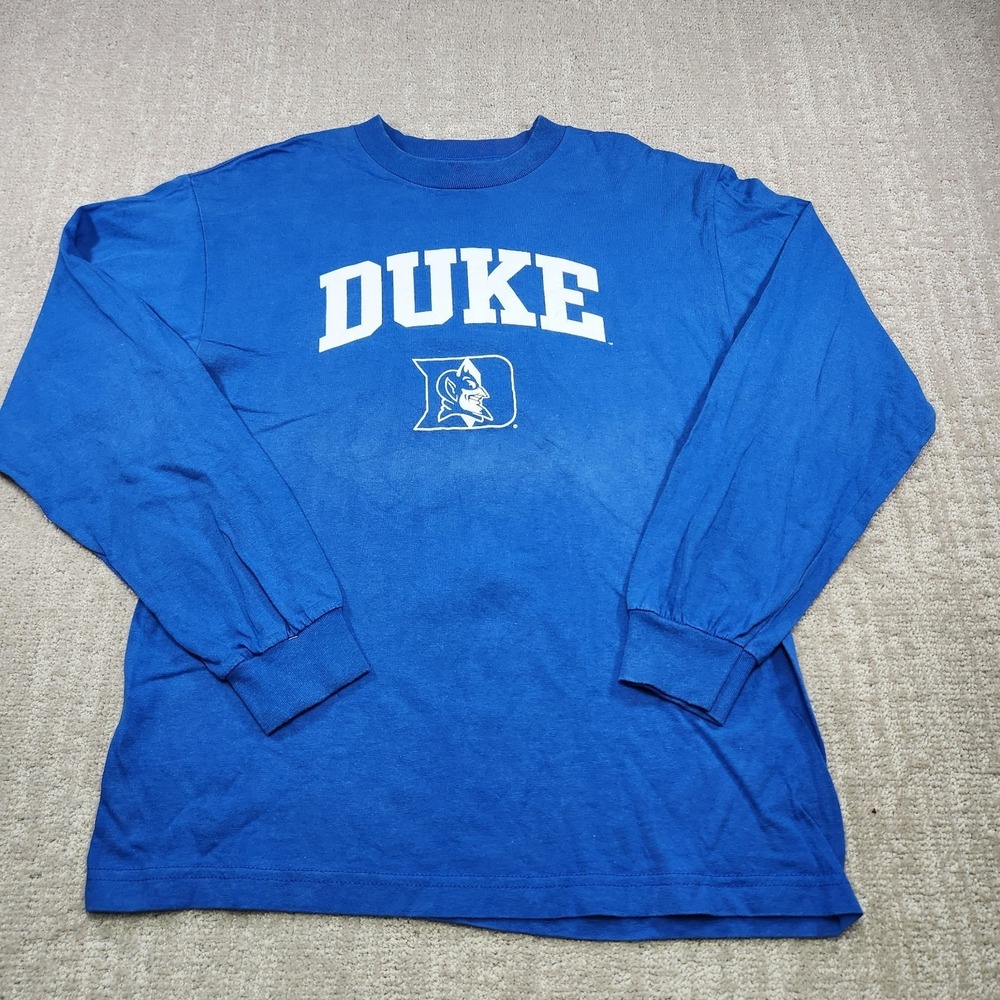 Vintage Duke Blue Devils Shirt Men Medium Cotton Crewneck NCCA Long Sleeve - Picture 2 of 9